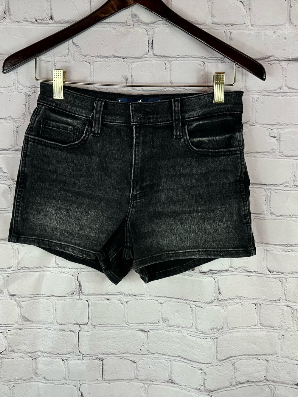 Hollister Black High-Rise 3" Denim jean Shorts women 5 streetwear skater surfer
